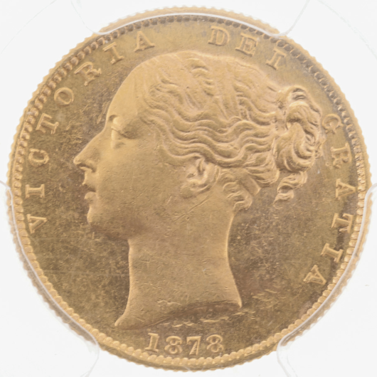 1878S Young Head Shield Sovereign PCGS MS63