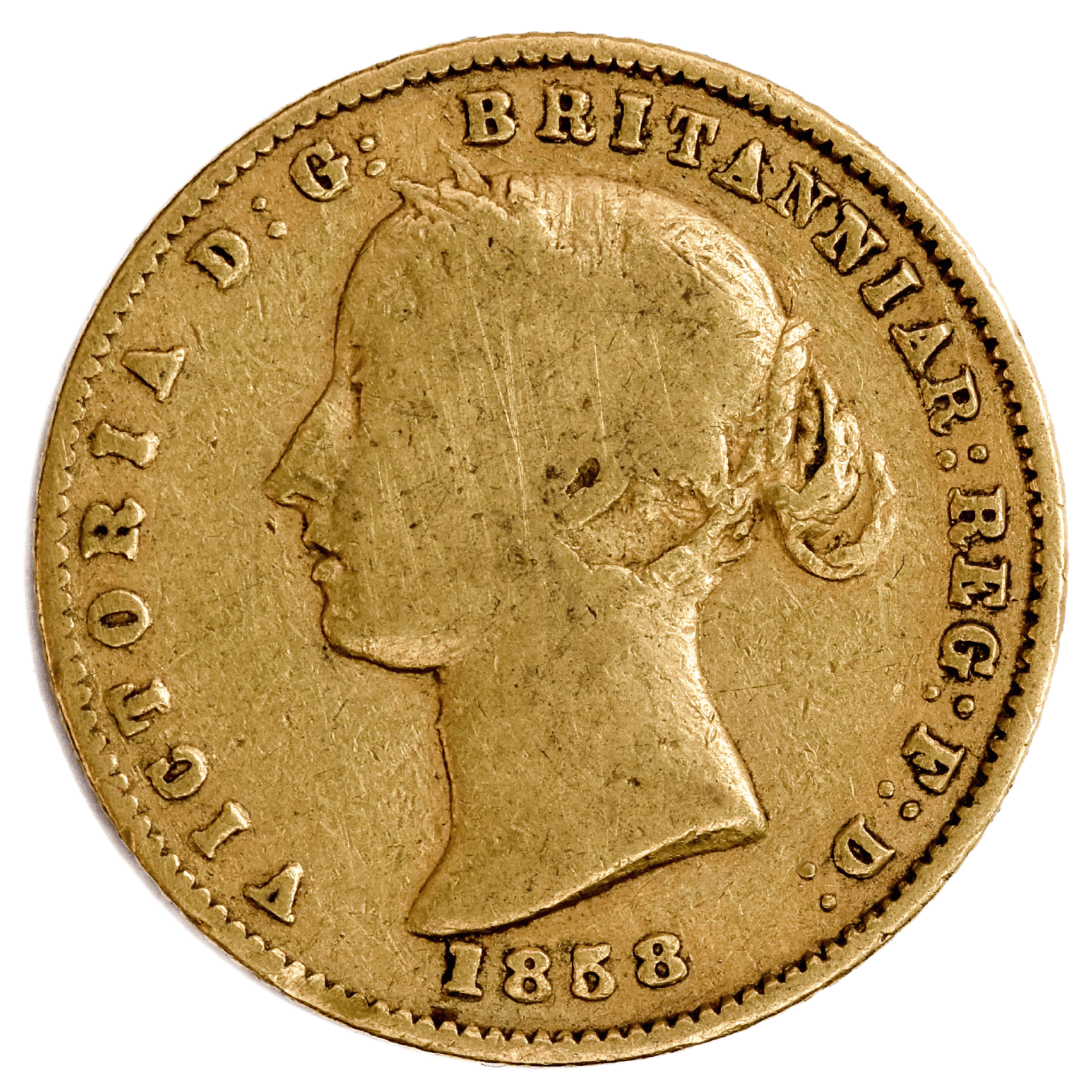 1858 Sydney Mint Half Sovereign About Fine
