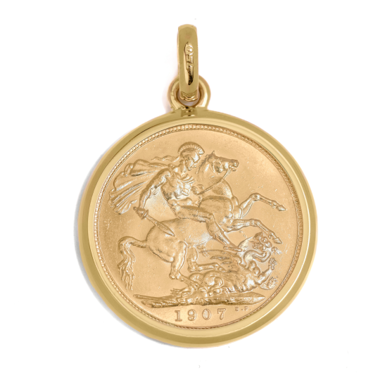 22K Full Sovereign Coin in 18K Gold Pendant Frame