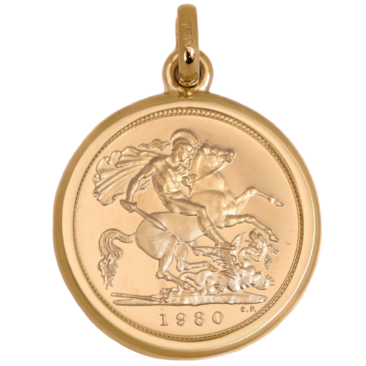 22K Half Sovereign Coin in 18K Gold Pendant Frame