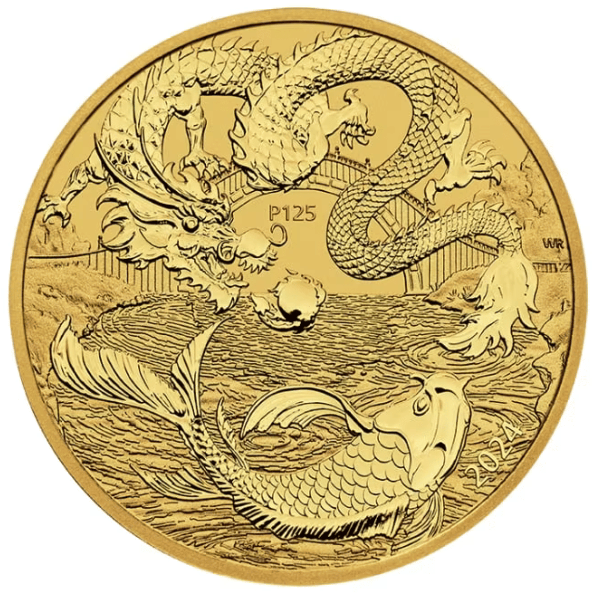 2024 1oz Gold Chinese Myths and Legends Dragon and Koi Bullion Coin