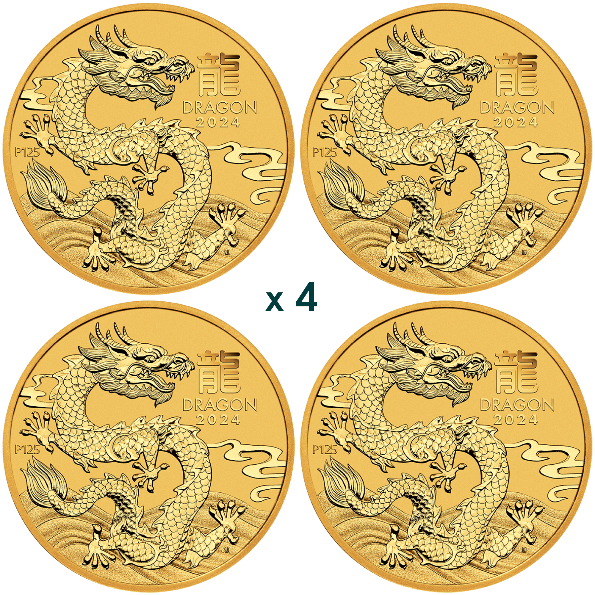 4 x 2024 1/4oz Perth Mint Gold Lunar Dragon Coin Series 3