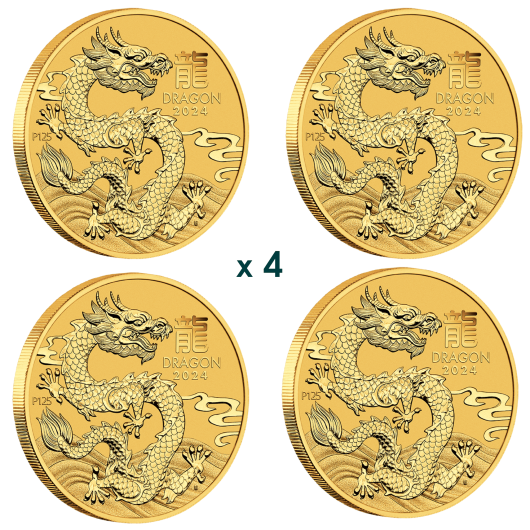 4 x 2024 1/4oz Perth Mint Gold Lunar Dragon Coin Series 3